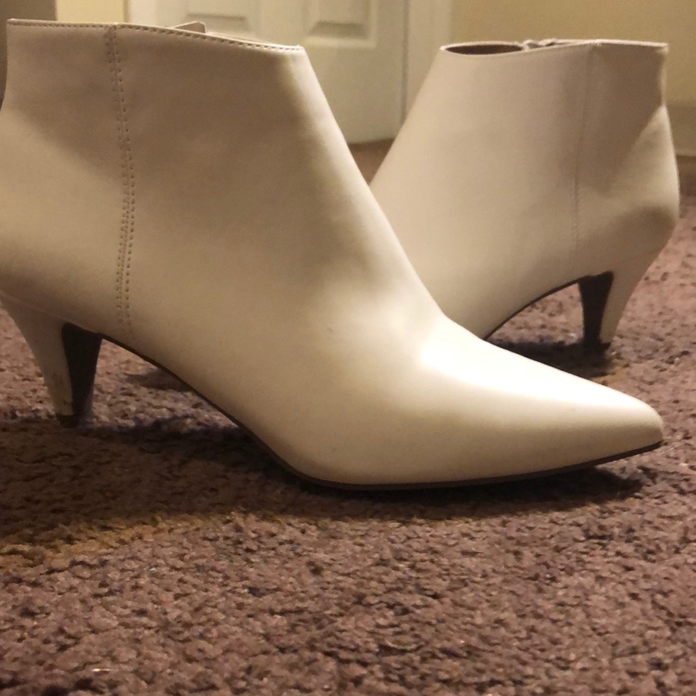 White heeled ankle boots
